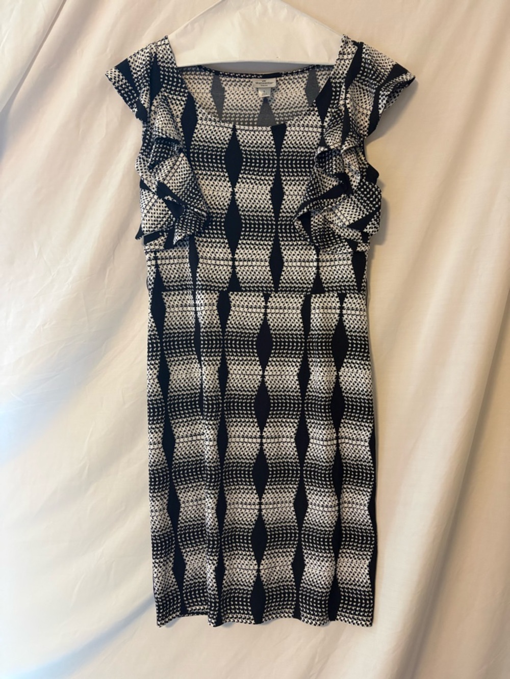 Worthington Black & White Geometric Ruffle Sheath Dress